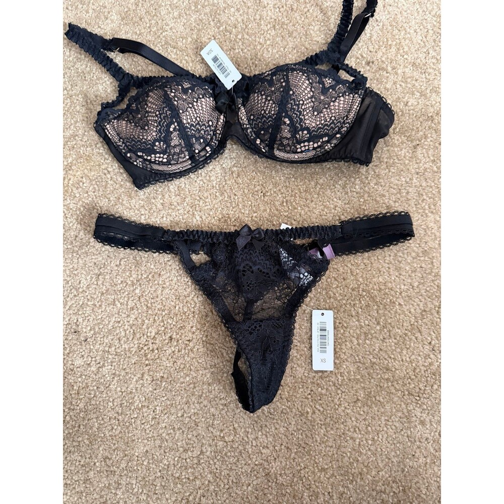 Adore Me Black & Tan Bra and Panty Set 32A/XS NWT